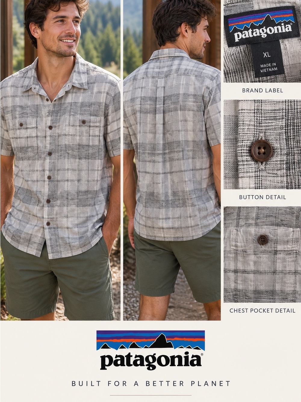 Patagonia Men’s Gray Plaid Short-Sleeve Button-Down Shirt